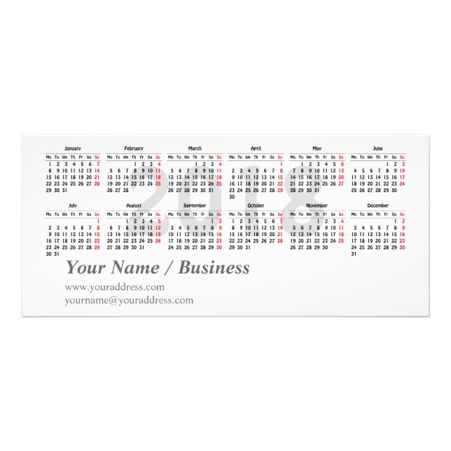 2018 calendar template Rack Card (Front)