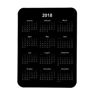 2018 Calendar - White Text w/ Black Background Magnet