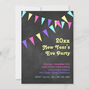 2018 Chalkboard Bunting New Year's Invitation