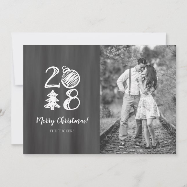 2018 Chalkboard Doodle Christmas Photo Holiday Card (Front)