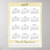 2018 Cream coloured Calendar Poster