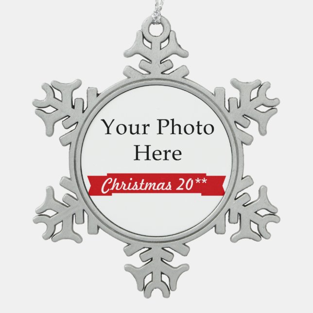 2018 ~ Create Your Own Photo Snowflake Pewter Christmas Ornament (Front)