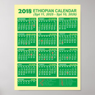 2018 Ethiopian New Year Calendar 2025/2026 Poster