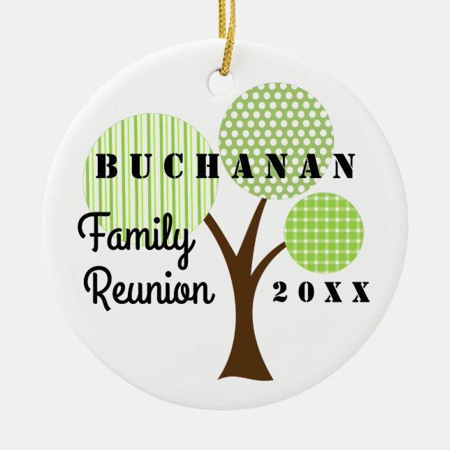 2018 Family Reunion Whimsical Tree Christmas Gift Ceramic Ornament (Front)