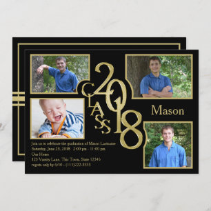 2018 Graduation Class of Quad Photo Black Invitation