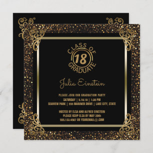 2018 Graduation Party   Elegant Black Gold Glitter Invitation