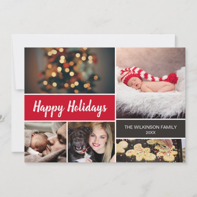 2018 Happy Holidays Red Family Collagel Christmas Holiday Card (Front)