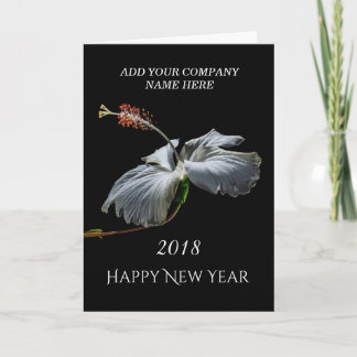 2018 Happy New Year - White Hibiscus Flower Holiday Card