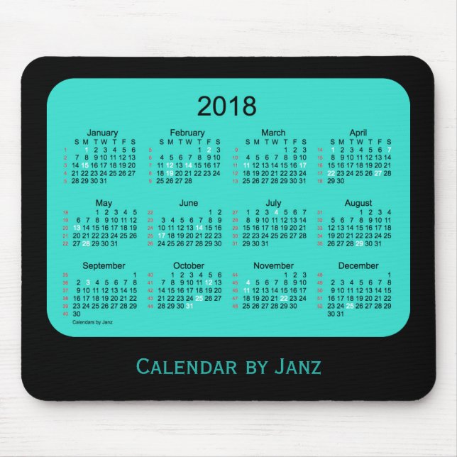 2018 Holiday 52 Weeks Turquoise Calendar by Janz Mouse Pad (Front)