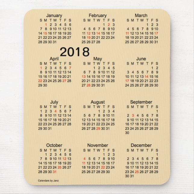 2018 Large Print Holiday Wheat Calendar by Janz Mouse Pad (Front)