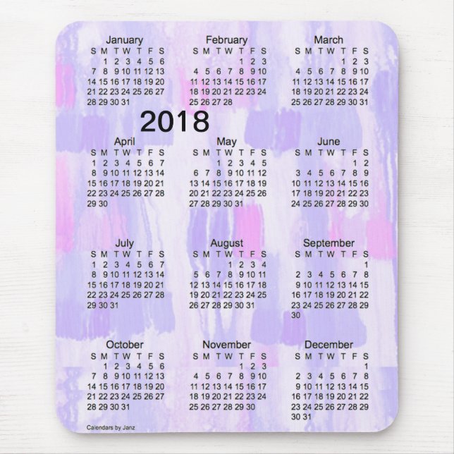 2018 Lavender Lights Large Print Calendar by Janz Mouse Pad (Front)