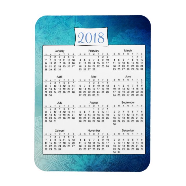 2018 Mystical Turquoise  Mandala Calendar Magnet (Vertical)