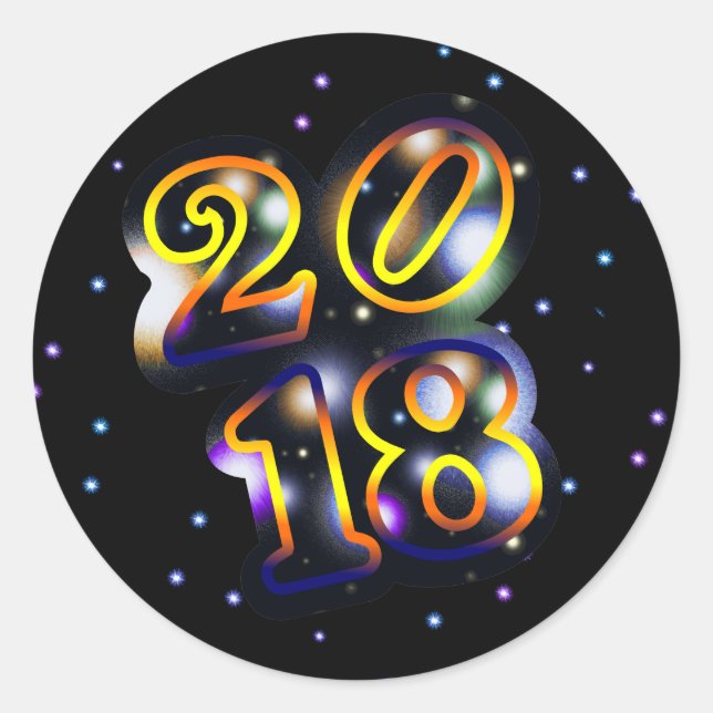2018 Outer Space Happy New Year Classic Round Sticker (Front)