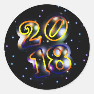 2018 Outer Space Happy New Year Classic Round Sticker