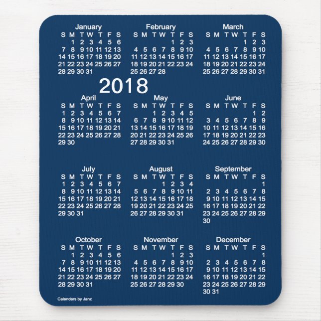 2018 Police Box Blue Large Print Calendar by Janz Mouse Pad (Front)