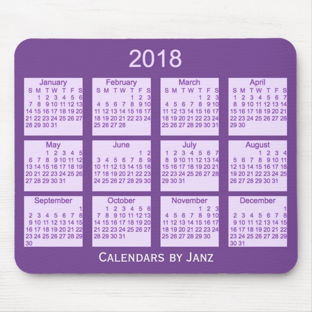 2018 Purple Boxed Calendar by Janz Mouse Pad (Front)