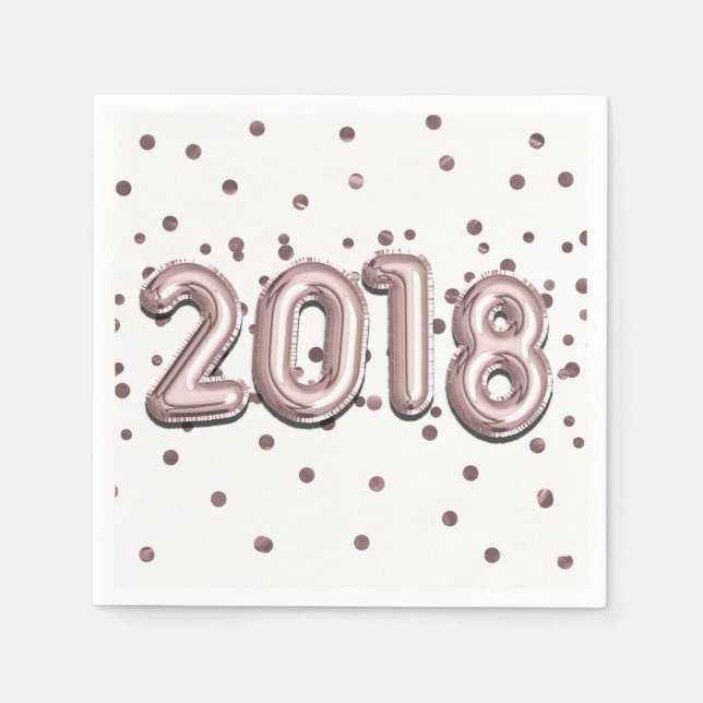 2018 Rose Gold Balloons & Foil Confetti Dots Party Napkin (Front)