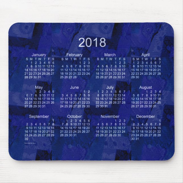 2018 Royal Blue Patchwork Calendar by Janz Mouse Pad (Front)