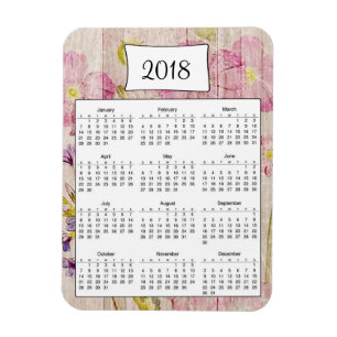 2018 Rustic Floral Wood Calendar Magnet