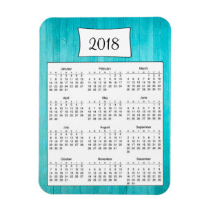 2018 Rustic Teal Turquoise Wood Calendar Magnet
