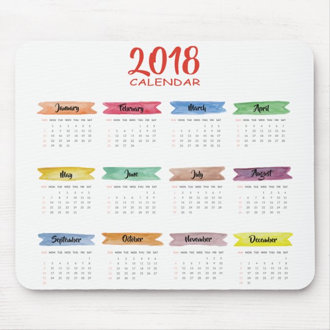 2018 Watercolor Calendar | Mousepad (Front)