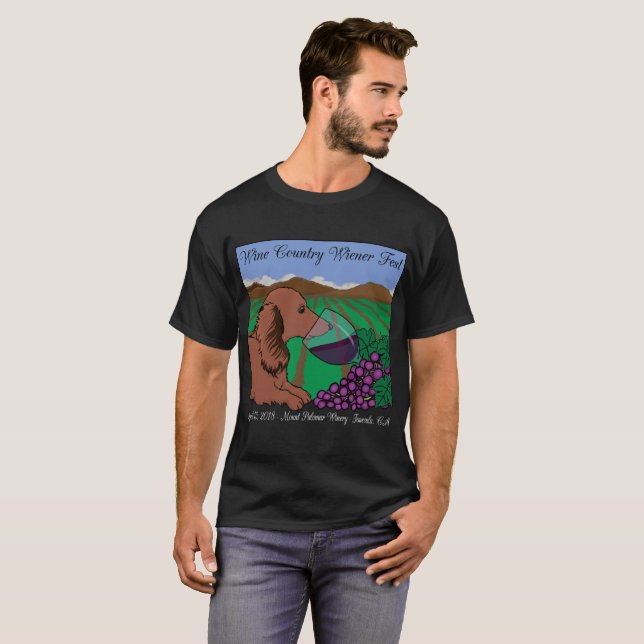2018 Wine Country Wiener Fest T-shirt on black (Front Full)