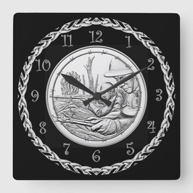 2018 WWI Doughboys Centennial Army Medal Image ~   Square Wall Clock (Front)