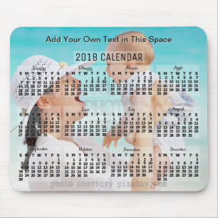 2018 Year Monthly Calendar Black Add Photo Text Mouse Pad