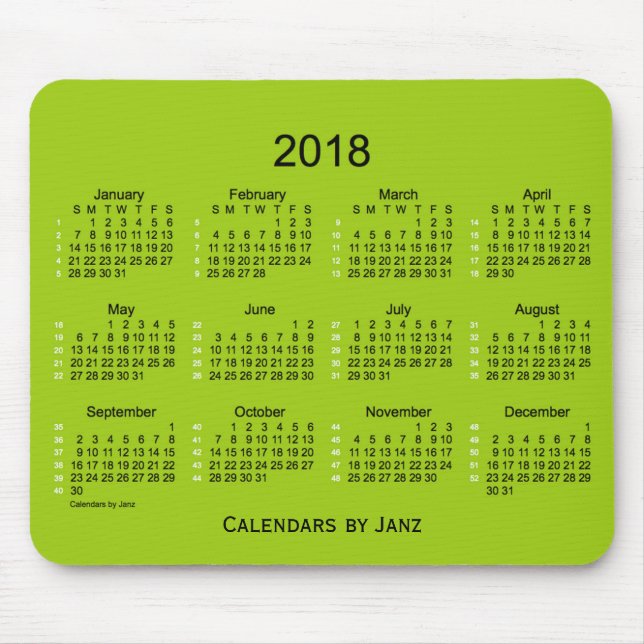 2018 Yellow Green 52 Weeks Calendar by Janz Mouse Pad (Front)