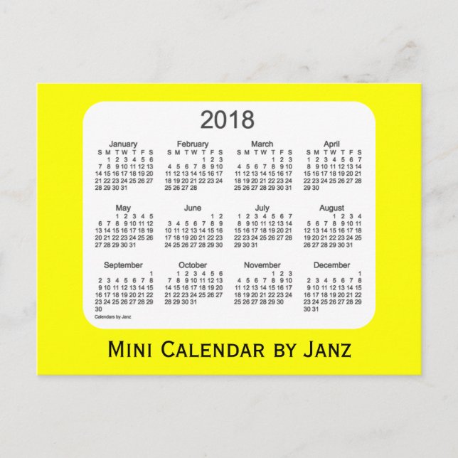 2018 Yellow Mini Calendar by Janz Postcard (Front)
