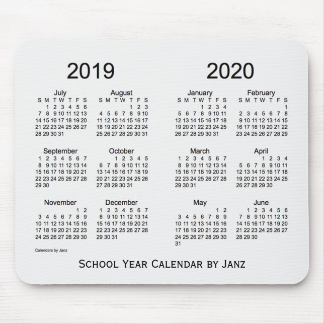 2019-2020 School Year White Smoke Calendar by Janz Mouse Pad (Front)