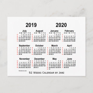 2019-2020 White 52 Weeks Calendar by Janz Postcard