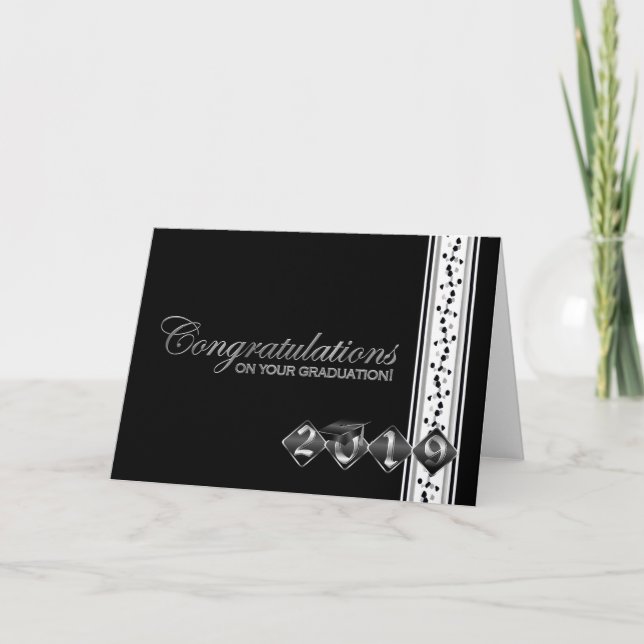 2019 Black & Silver Graduation Congratulations Card (Front)