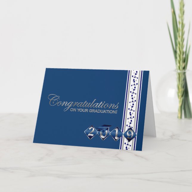2019 Blue & Silver Graduation Congratulations Card (Front)