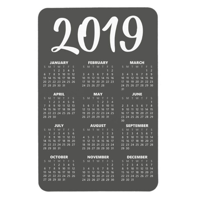 2019 Calendar Magnet - Dark Grey (Vertical)