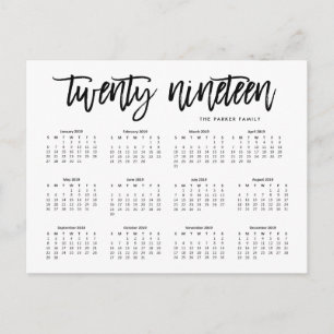 2019 Calendar Modern Typography Postcard
