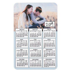 2019 Calendar Personalised Blue Photo Magnet