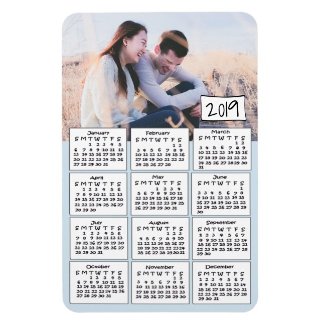 2019 Calendar Personalised Blue Photo Magnet (Vertical)