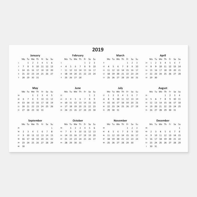2019 Calendar Rectangular Sticker (Front)
