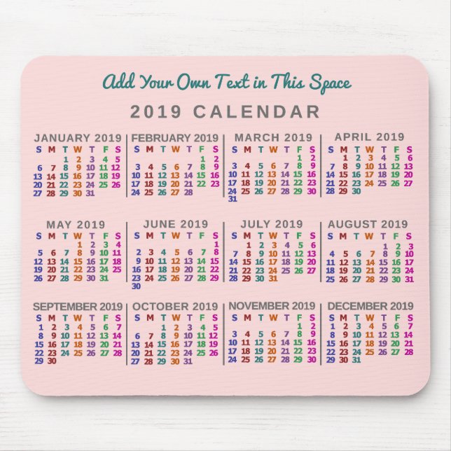 2019 Calendar (See Description for New Version)  Mouse Pad (Front)