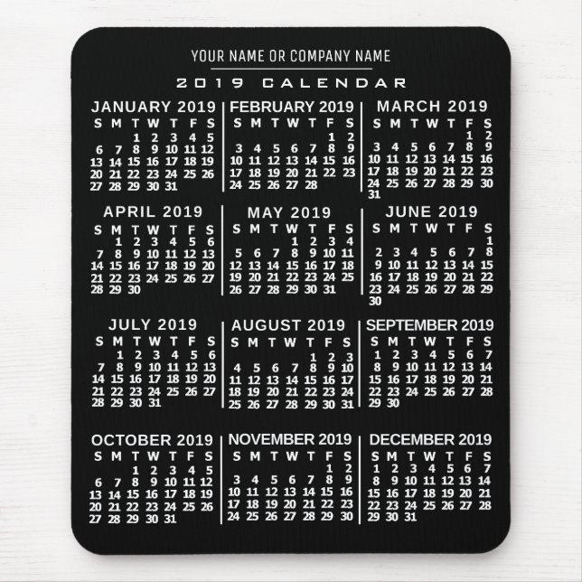 2019 Calendar (See Description for New Version)  Mouse Pad (Front)