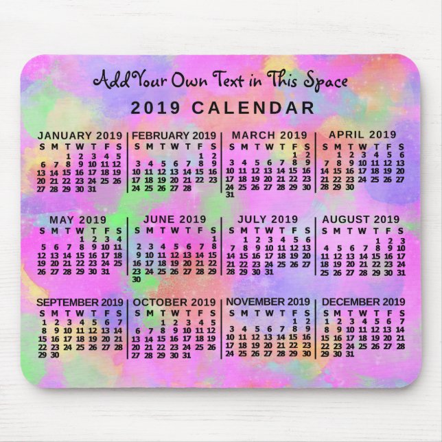 2019 Calendar (See Description for New Version)  Mouse Pad (Front)