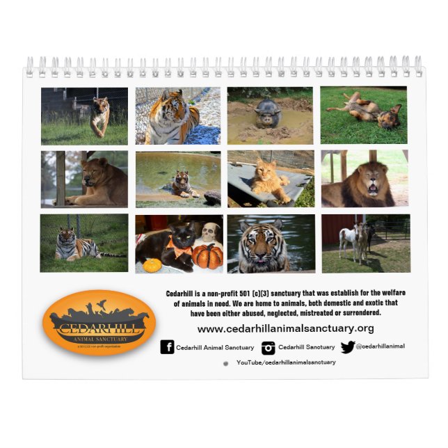 2019 Cedarhill Animal Sanctuary Calendar (Back)