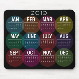 2019 Colourful Calendar on Black Mouse Pad
