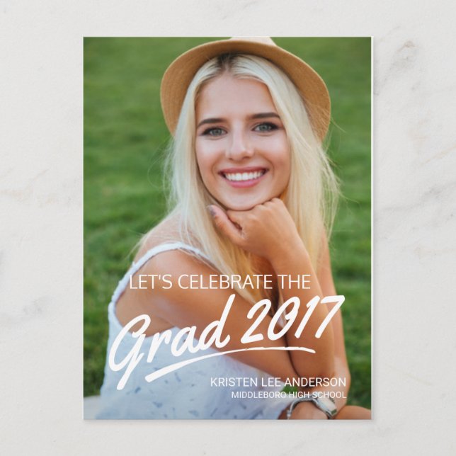 2019 Grad Party Brush Script Photo Invitation Postcard (Front)