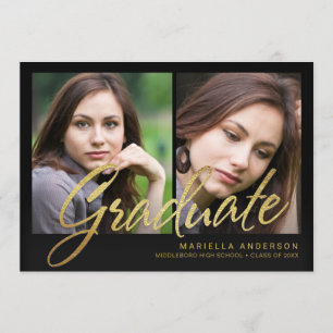 2019 Graduation Faux Gold Foil Brush Script Invitation