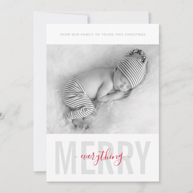 2019 HOLIDAY PHOTO minimalist merry everything Announcement (Front)