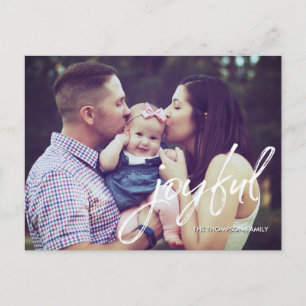 2019 Modern Simple Family ChristmasJoyful Script Postcard