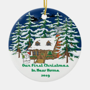 2019 New Home Christmas Cabin Ceramic Tree Decoration