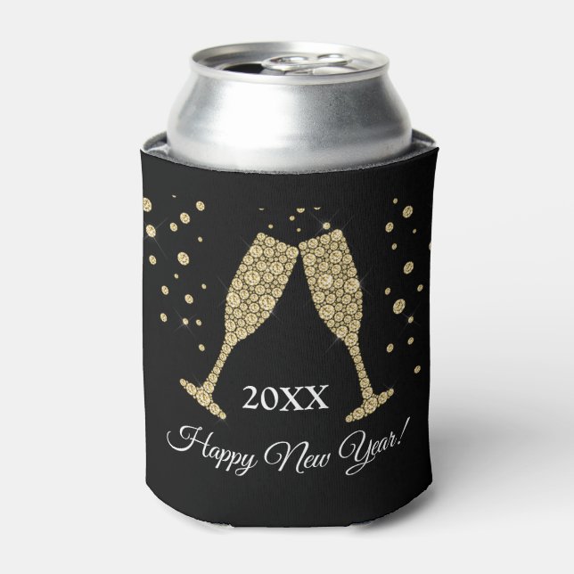 2019 New Year's Eve Party Faux Gold Foil Can Cooler (Can Front)
